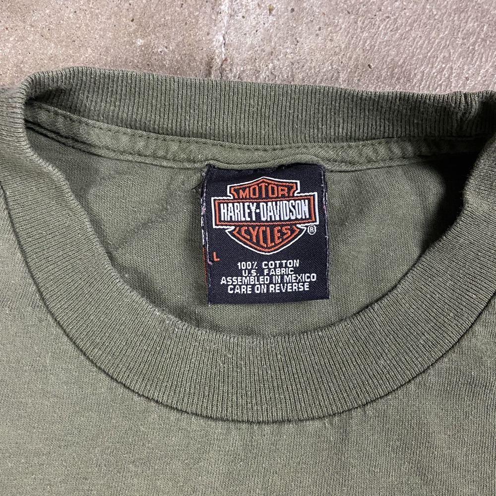 Vintage Y2K Harley Davidson Cropped T-Shirt Size Large Green Johnson City TN - Picture 3 of 10